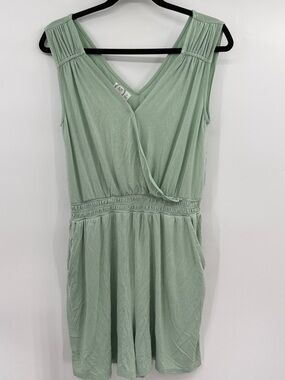 Maurices 24/7 Light Sage V-Neck Draped Tank Style Romper SizeM